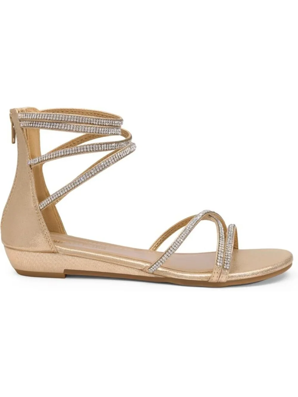 Women's Gold Rhinestones Gladiator Flat Sandals Ankle Strap Comfortable Zip